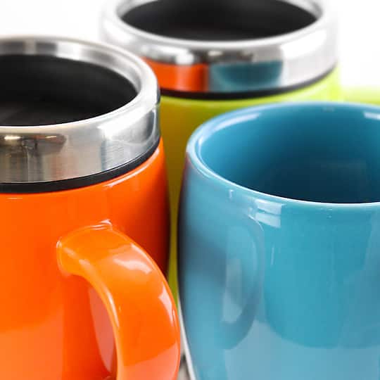 Mr. Coffee Traverse 16oz. Stainless Steel & Ceramic Travel Mug Set